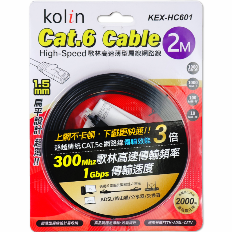 歌林扁線 CTA.6網路線2M