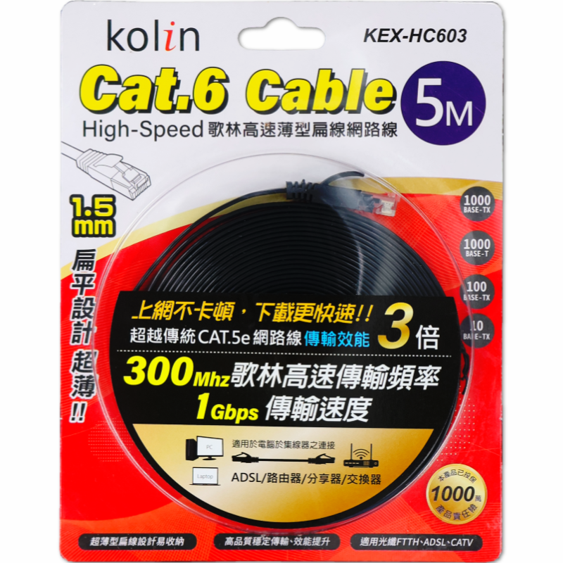 歌林扁線 CTA.6網路線5M