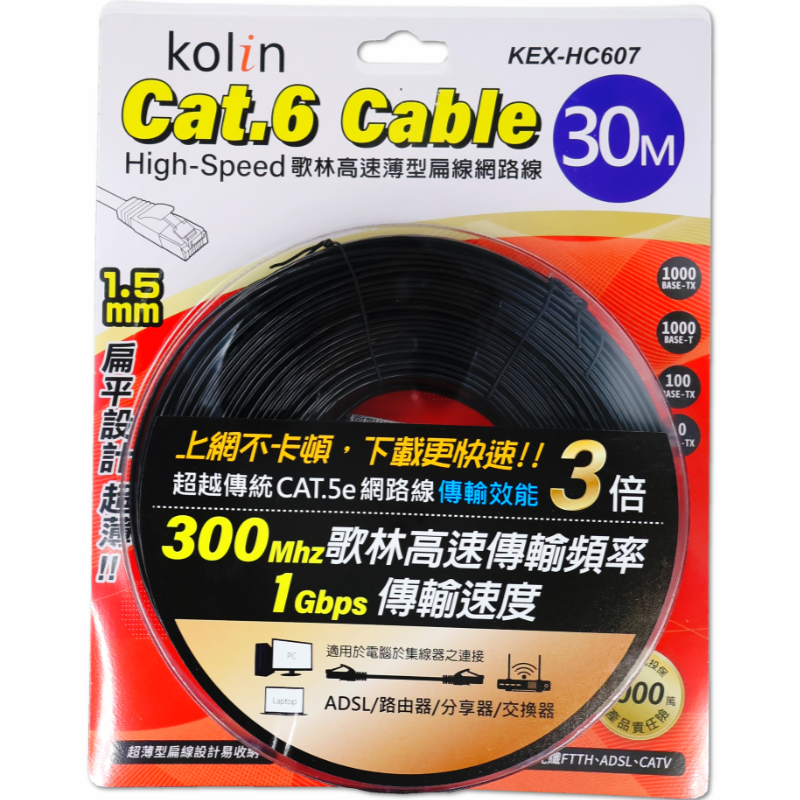 歌林扁線 CTA.6網路線30M